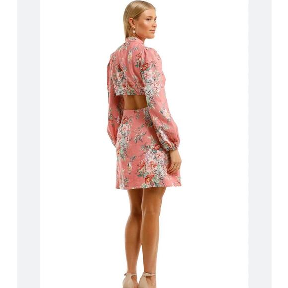 Zimmermann Bellitude Bow Front Pink Floral Linen Mini Dress Size 3/US 10 - Picture 3 of 11